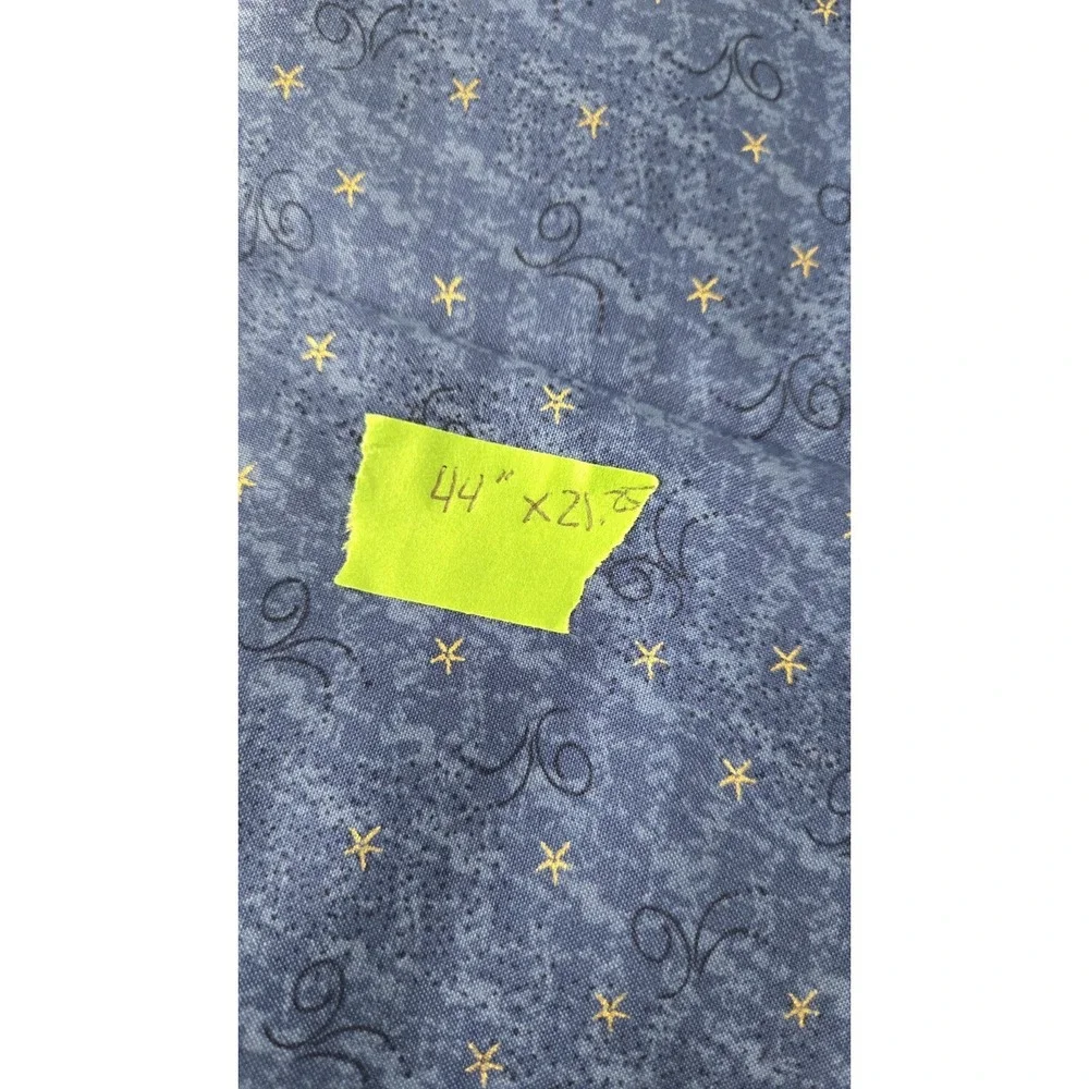 Shelly Loves Christmas Fabric Remnant Blue Gold Stars Quilting Cotton 44x21
